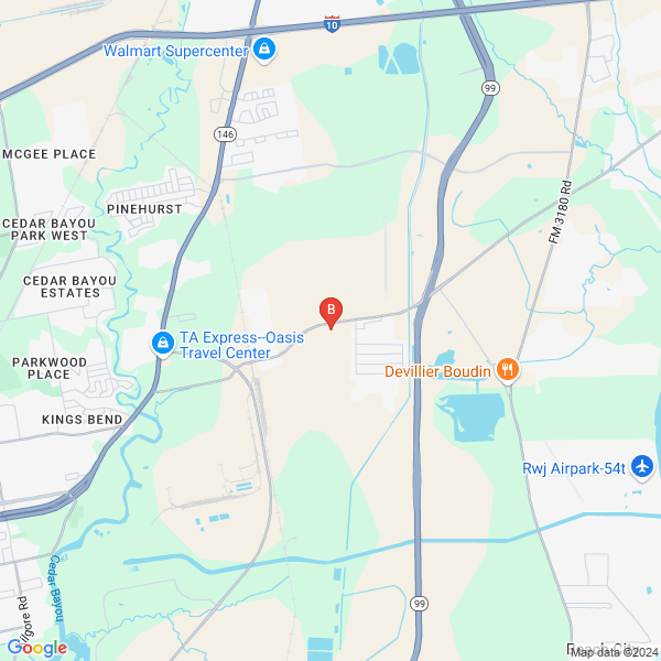 Baytown Custom Pools location map: 5623 Ameriport Pkwy, Baytown, TX